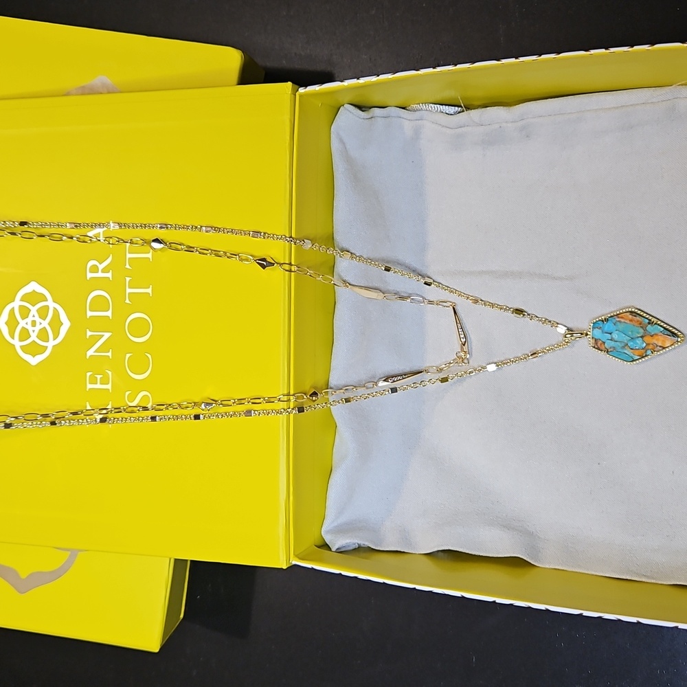 New Kendra Scott Tessa Necklace in Gold and Bronzed Veined Turquoise Magnesite